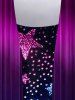 Plus Size Light Beam Sparkling Pentagram Print Ombre Asymmetric 2 in 1 T-shirt -  