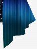 Plus Size Light Beam Sparkling Pentagram Print Ombre Asymmetric 2 in 1 T-shirt -  