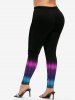Plus Size Light Beam Print Ombre Skinny Leggings -  