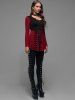 Plus Size Lace Up Grommet Ruffles Colorblock Long Sleeves Tee -  
