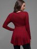 Plus Size Lace Up Grommet Ruffles Colorblock Long Sleeves Tee -  
