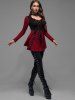 Plus Size Lace Up Grommet Ruffles Colorblock Long Sleeves Tee -  