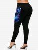 Plus Size Flower Leaf Glitter Print Leggings -  