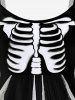Robe D'Halloween Epaulde Dénudée Squelette Gland Imprimée Grande Taille - Noir 6X