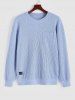 Men's Solid Color Textured Ribbed Crew Neck Front Pocket Design Sweatshirt -  
