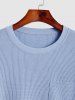 Men's Solid Color Textured Ribbed Crew Neck Front Pocket Design Sweatshirt -  