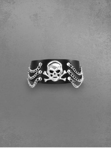 Punk Rock Gothic PU Leather Skull Chain Studs Bracelet