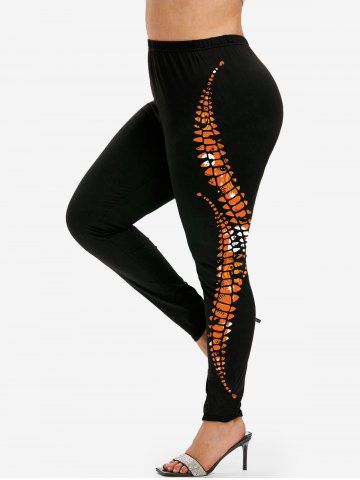 Plus Size 3D Braided Pumpkin Ghost Print Halloween Skinny Leggings - BLACK - 3X
