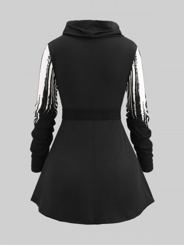 Plus Size White Black Stripes Zebra Print Ruched Belt Handkerchief T-shirt