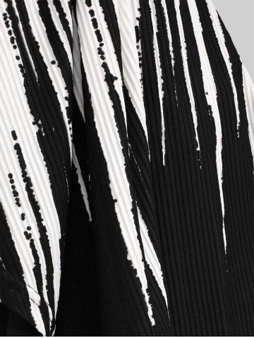 Plus Size White Black Stripes Zebra Print Ruched Belt Handkerchief T-shirt