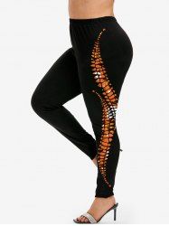 Plus Size 3D Braided Pumpkin Ghost Print Halloween Skinny Leggings -  