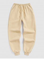 Solid Color Thermal Fleece-lined Casual Sweatpants -  