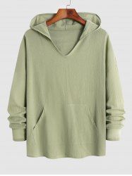 Men's Cotton and Linen Textured Kangaroo Pockets Design Long Sleeves Pullover Hooded Shirt -  