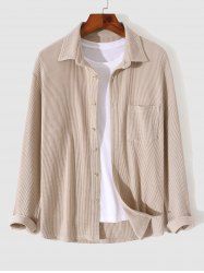 Chemise Cargo Décontractée en Couleur Unie Boutonnée avec Double Poches à Rabat à Manches Longues - café lumière XL