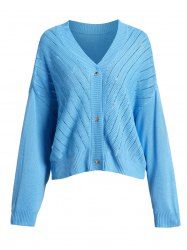 Pointelle Knit Cropped Long Sleeve V Neck Cardigan -  