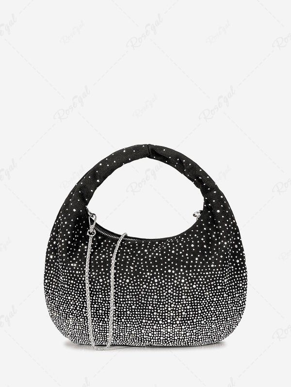 Sac à Main de Cocktail Rétro Brillant Chaîne en Métal Strass Eclatant pour Femme Noir Ordinaire