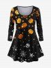 Pumpkin Skull Star Spider Web Glitter Printed Halloween T-shirt and Leggings Plus Size Matching Set -  