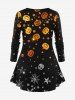 Pumpkin Skull Star Spider Web Glitter Printed Halloween T-shirt and Leggings Plus Size Matching Set -  