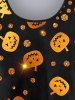 Pumpkin Skull Star Spider Web Glitter Printed Halloween T-shirt and Leggings Plus Size Matching Set -  