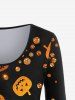 Pumpkin Skull Star Spider Web Glitter Printed Halloween T-shirt and Leggings Plus Size Matching Set -  