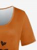 Plus Size Halloween Colorblock Pumpkin Bat Print T-shirt -  