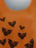 Plus Size Halloween Colorblock Pumpkin Bat Print T-shirt -  