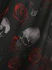 Robe grande taille à manches cloche et épaules dénudées, imprimé tête de mort gothique et roses - Noir L | US 12
