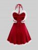 Plus Size Faux Fur Heart Haltered Lace Trim Backless Babydoll -  