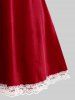 Nuisette avec Empiècements en Dentelle Motif Cœur et Fausse Fourrure Grande-Taille - Rouge 3X | US 22-24