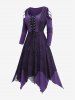 Plus Size Grommet Lace Up Spider Web Mesh Cold Shoulder Braided Sleeves Dress -  