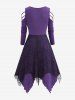 Plus Size Grommet Lace Up Spider Web Mesh Cold Shoulder Braided Sleeves Dress -  