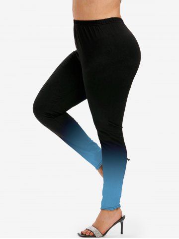 Plus Size Colorblock Ombre Print Leggings - BLACK - 6X