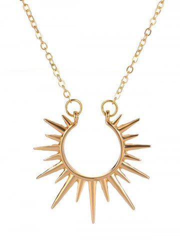 Fashion Vintage Open Sunflower Pendant Necklace - GOLDEN