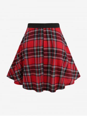 Plus Size Plaid Heart Zipper Ruched Patchwork Skirt [44% OFF