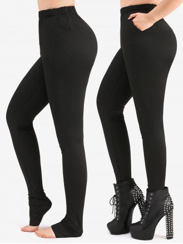 Plus Size Solid Pockets Fleece Leggings - BLACK - M | US 10