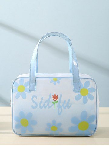 Women's Fashion Daily Travel Letter Butterfly Floral Pattern Semi-sheer PVC Clear Storage Makeup Cosmetic Wash Toiletry Bag - BLUE - L