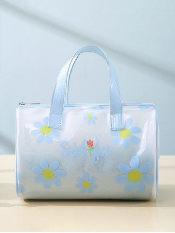 Women's Fashion Daily Travel Letter Butterfly Floral Pattern Semi-sheer PVC Clear Storage Makeup Cosmetic Wash Toiletry Bag - BLUE - M