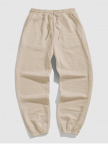 Textured Solid Color Drawstring Pocket Jogger Sweatpants - COFFEE - M