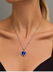 Fashion Glitter Faux Rhinestone Gemstone Ocean Heart Pendant Necklace -  