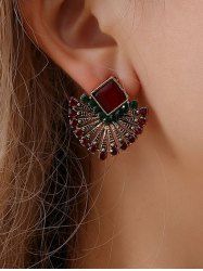 Vintage Bohemia Sector Shaped Faux Gem Stud Earrings -  