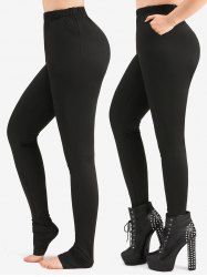 Plus Size Solid Skinny Stirrup Leggings [70% OFF]