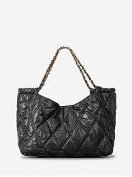 Women's Fashion Daily Metal Chain Straps Quilted Padded Puffer Design Shoulder Bag -  