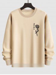 Men's Simple Style Rose Japanese Pattern Crew Neck Pullover Sweatshirt -  