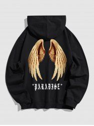 Men's Gothic Style Letter PARADISE Wings Pattern Kangaroo Pocket Pullover Hoodie -  