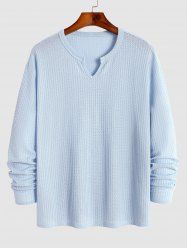 T-shirt Décontracté en Tricot en Couleur Unie à Col en V pour Homme - Bleu clair L