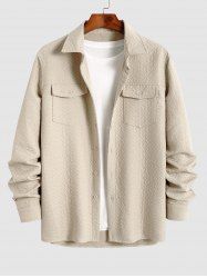 Men's Solid Color Geometric Textured Jacquard Flap Pockets Design Button Front Jacket -  