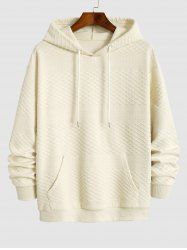 Men's Daily Casual Rhombus Jacquard Kangaroo Pocket Drawstring Long Sleeve Pullover Hoodie -  