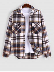 Men's Casual Vintage Style Plaid Wool Blend Flap Pockets Button Up Long Sleeve Cargo Shacket -  