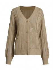 Pointelle Knit Button V Neck Casual Sweater -  