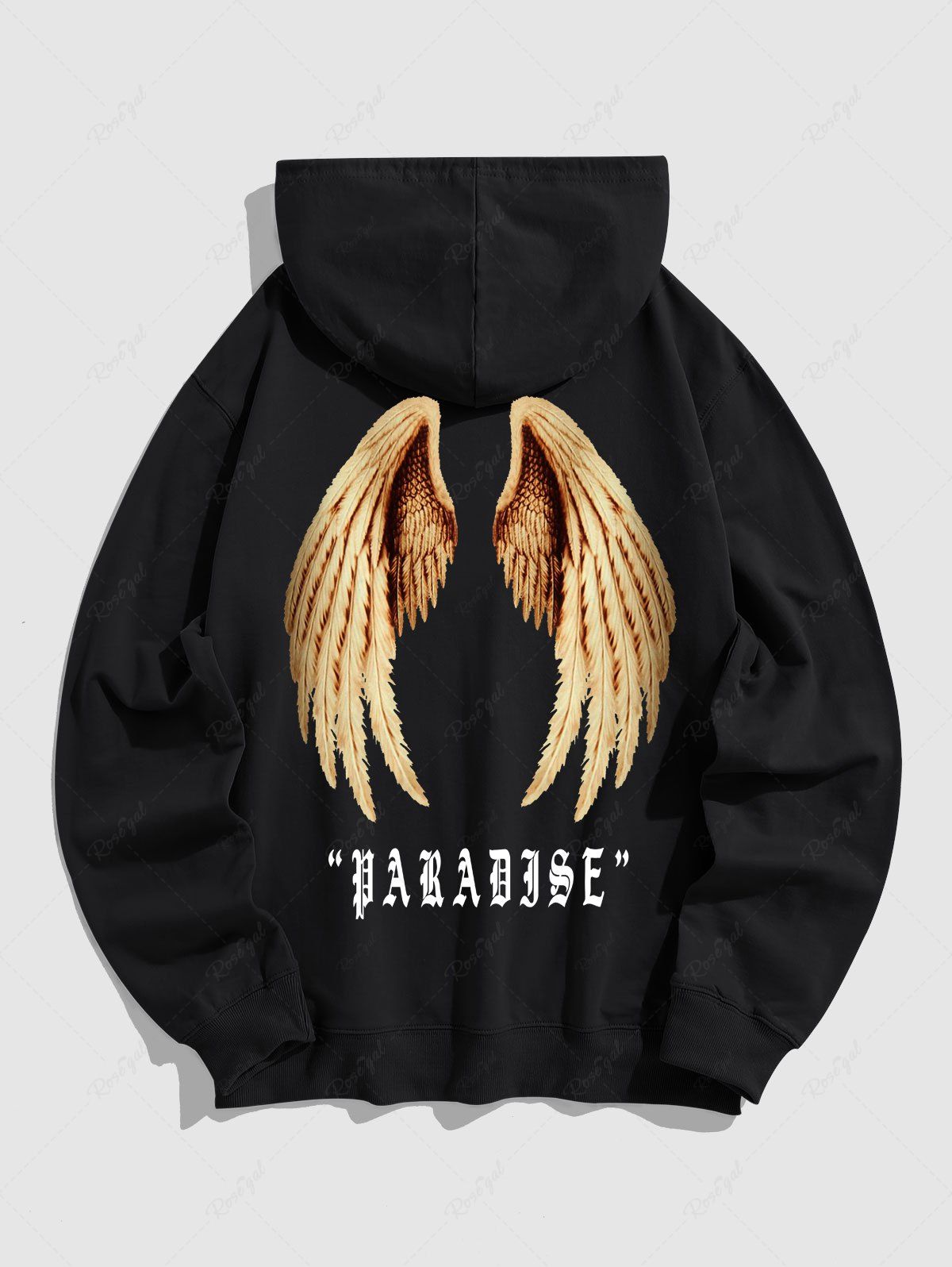 New Men's Gothic Style Letter PARADISE Wings Pattern Kangaroo Pocket Pullover Hoodie  